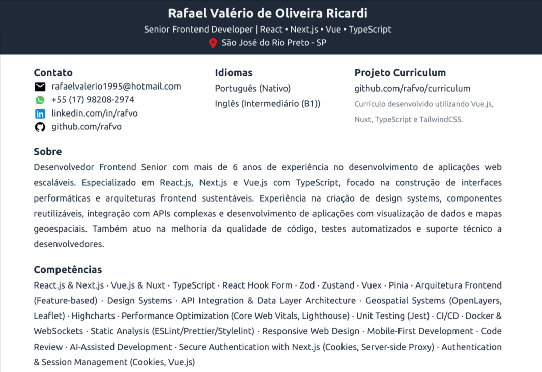 Currículo Online Interativo